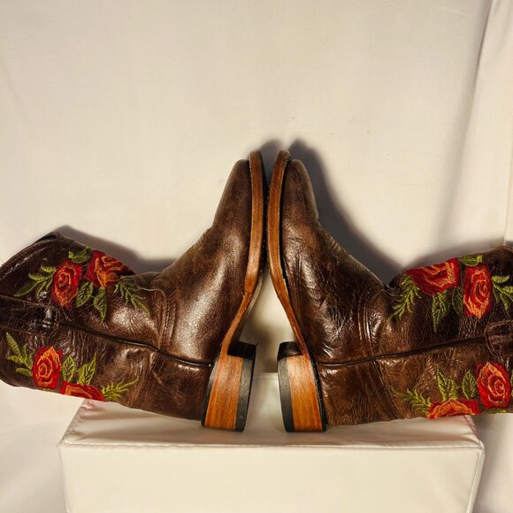 Dos Tonos Boots-Girls Sz 13-Brown Leather/Red/Green-1 1/4" Heel-Handmade Guatama - Picture 10 of 16